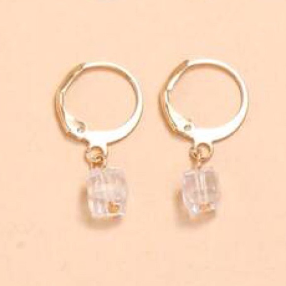 Jewelry - Dainty Dangle Clear Cube Hoop Drop Earrings Gold